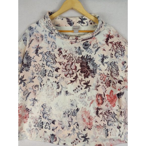 Chico's flowerful 3/4 sleeve shirt size 2 turtle n - Picture 3 of 6